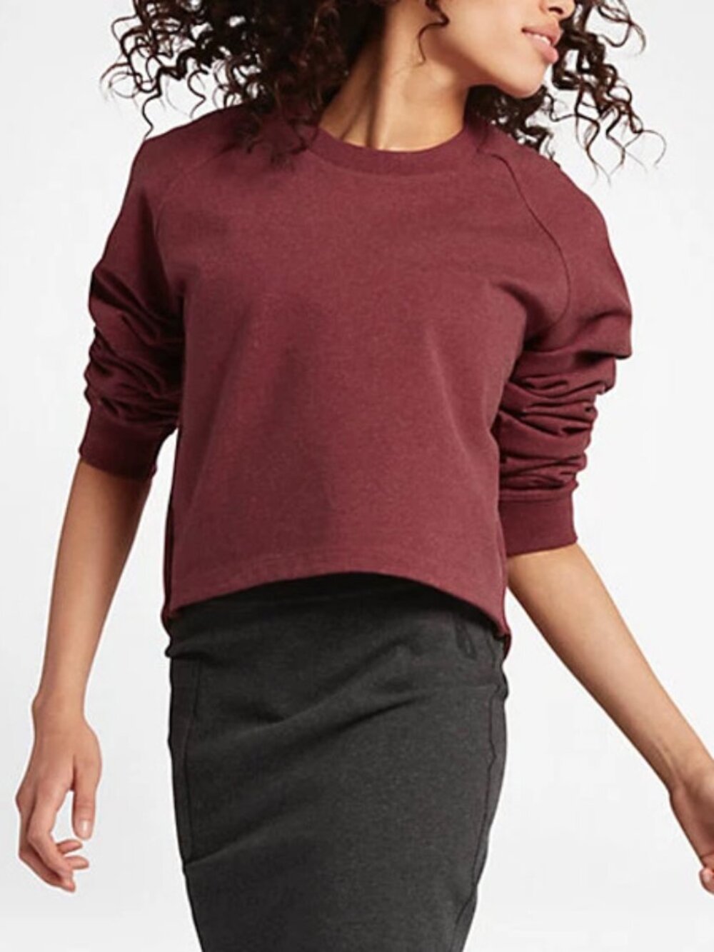 Nike NikeLab Essentials Crop Crewneck Sweatshirt S Cedar Heather Maroon Burgundy